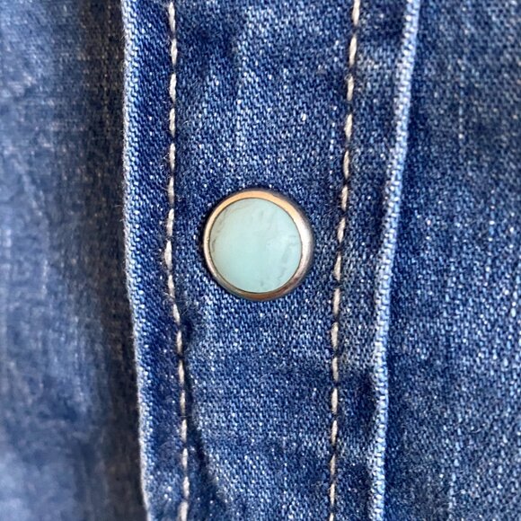 Replay Blue Jeans Denim Shirt with Turquoise Buttons - Picture 4 of 10